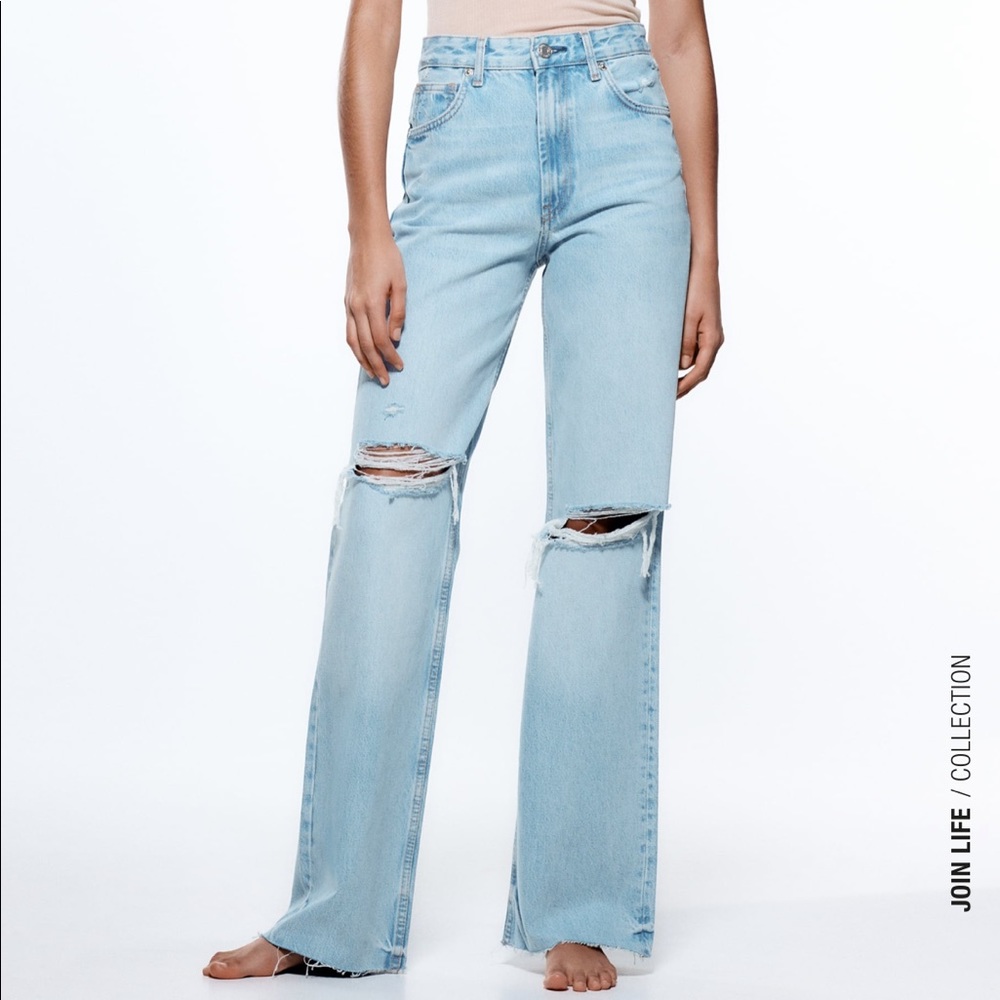Zara Ripped Wide Leg Jeans